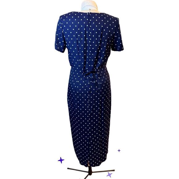 Casual Corner Vtg 1990’s Navy Blue White Polka Dot Dress Set Waist Sz. 11/12 - Picture 4 of 9
